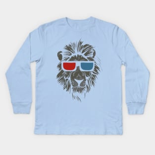 Lion Face wearing Stereoscopic 3D Glasses Kids Long Sleeve T-Shirt